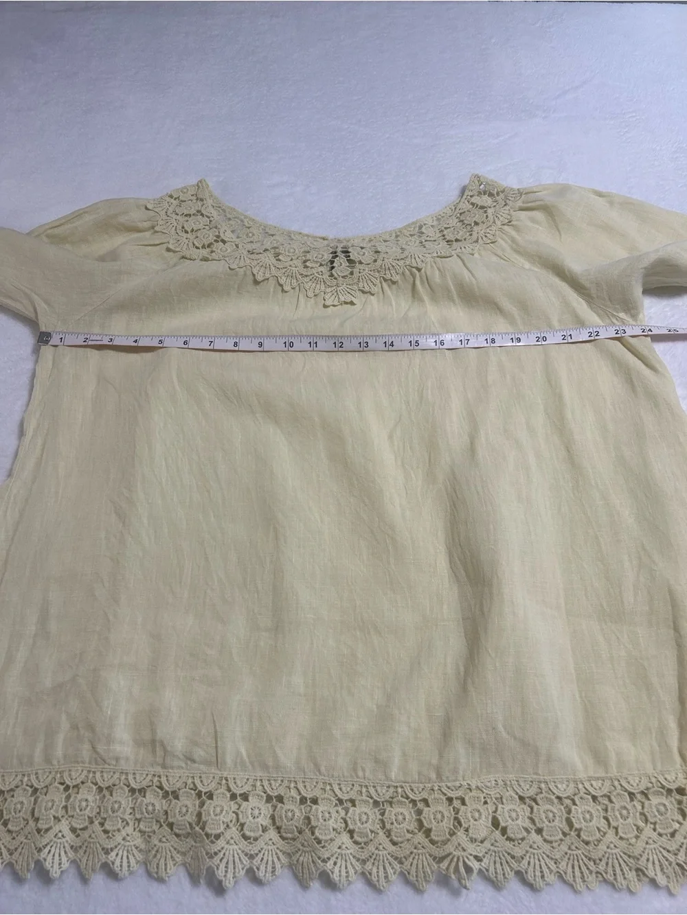 Piazza Roma Yellow Linen Lace Trim Boho Cottagecore Blouse Size L